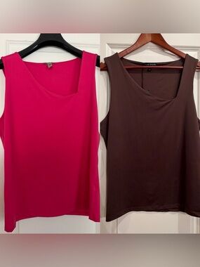 River Island Two-Tone Scoop Neck Tank Top in Hot Pink and Brown